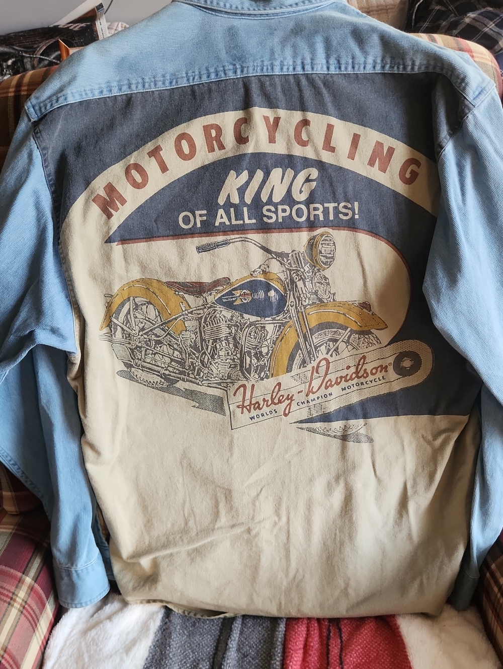 Harley-Davidson Two-Tone Light Blue & Beige Motorcycle Shirt Jacket Vintage